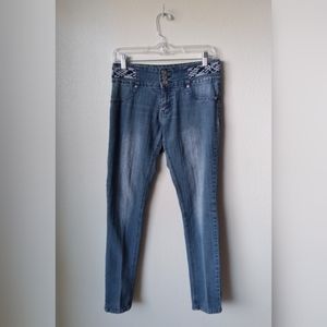 Mi Jeans Size 9 Blue Distressed Embroidered Jeans